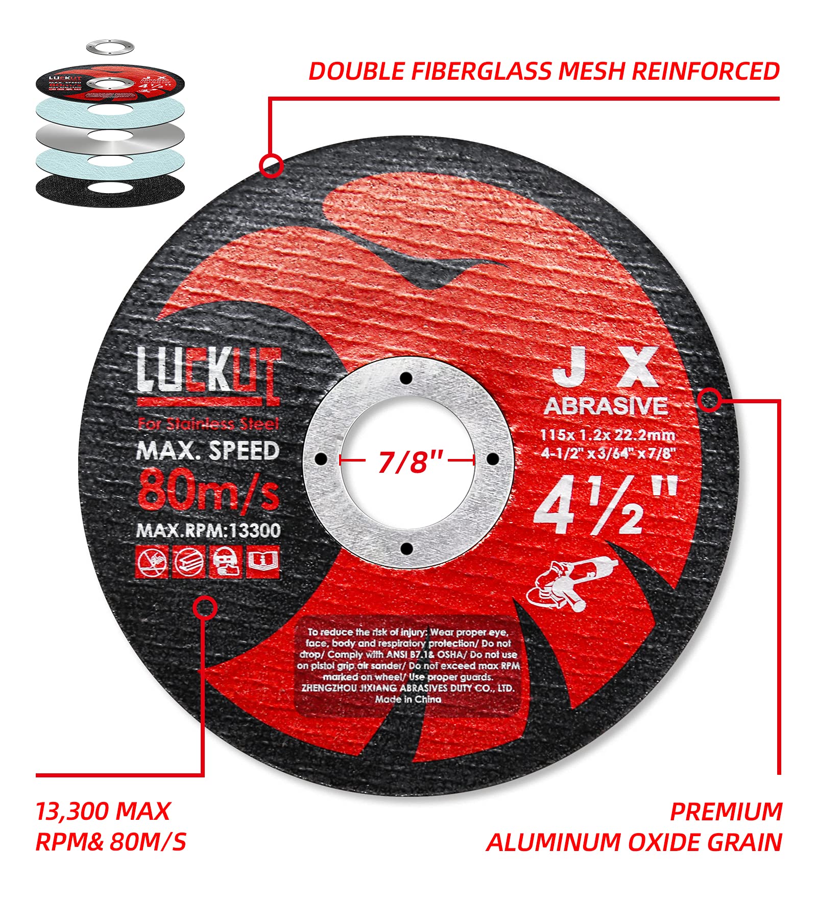 LUCKUT Cut-Off Wheels Cutting Wheel Disc 4-1/2"x3/64''x7/8'' Thin Metal Stainless Steel Cutting Cut Off Disc Blades Grinding Wheel for Angle Grinders 50-Pack