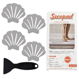 secopad non-slip bathtub stickers, 24 pcs shell safety bathroom tubs showers treads adhesive decals scraper (gray)