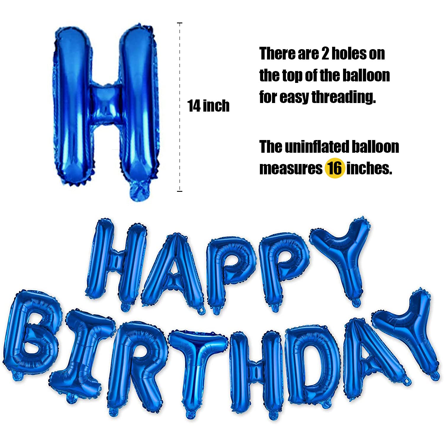 Happy Birthday Balloon Banner Letter Party Decorations | 16 Inch 3D Letter Aluminum Foil Inflatable Letter kit set | Party Decor and Event Supplies | Letter Balloon Sign Birthday Party Decor