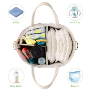 Homlynn Baby Diaper Caddy Organizer Diaper Storage Basket Large Tote Bag & Car Organizer, Nursery Storage Bin for Baby Accessory, 100% Cotton Rope, Machine-washable(Green, with Stroller Hooks)