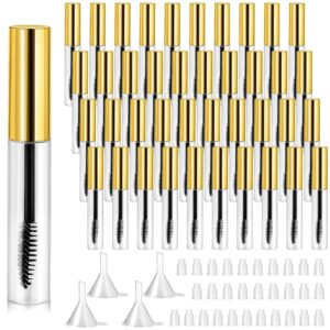 40 Pieces 10 ml Empty Mascara Tubes Eyelash Wand Refillable Clear Bottles Eyelash Cream Container Bottle with 4 Pieces Transparent Funnels Transferring Castor Oil for DIY Cosmetics (Golden)