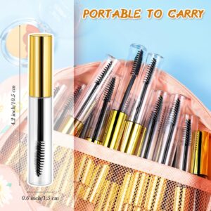 40 Pieces 10 ml Empty Mascara Tubes Eyelash Wand Refillable Clear Bottles Eyelash Cream Container Bottle with 4 Pieces Transparent Funnels Transferring Castor Oil for DIY Cosmetics (Golden)