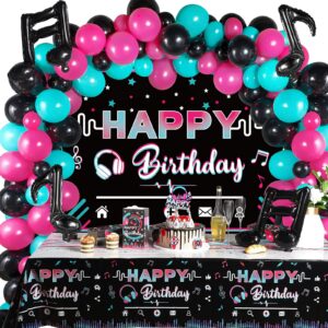 music happy birthday party decorations musical social media birthday party supplies includes backdrop tablecloth music note balloons and latex balloons for girls music birthday party photography