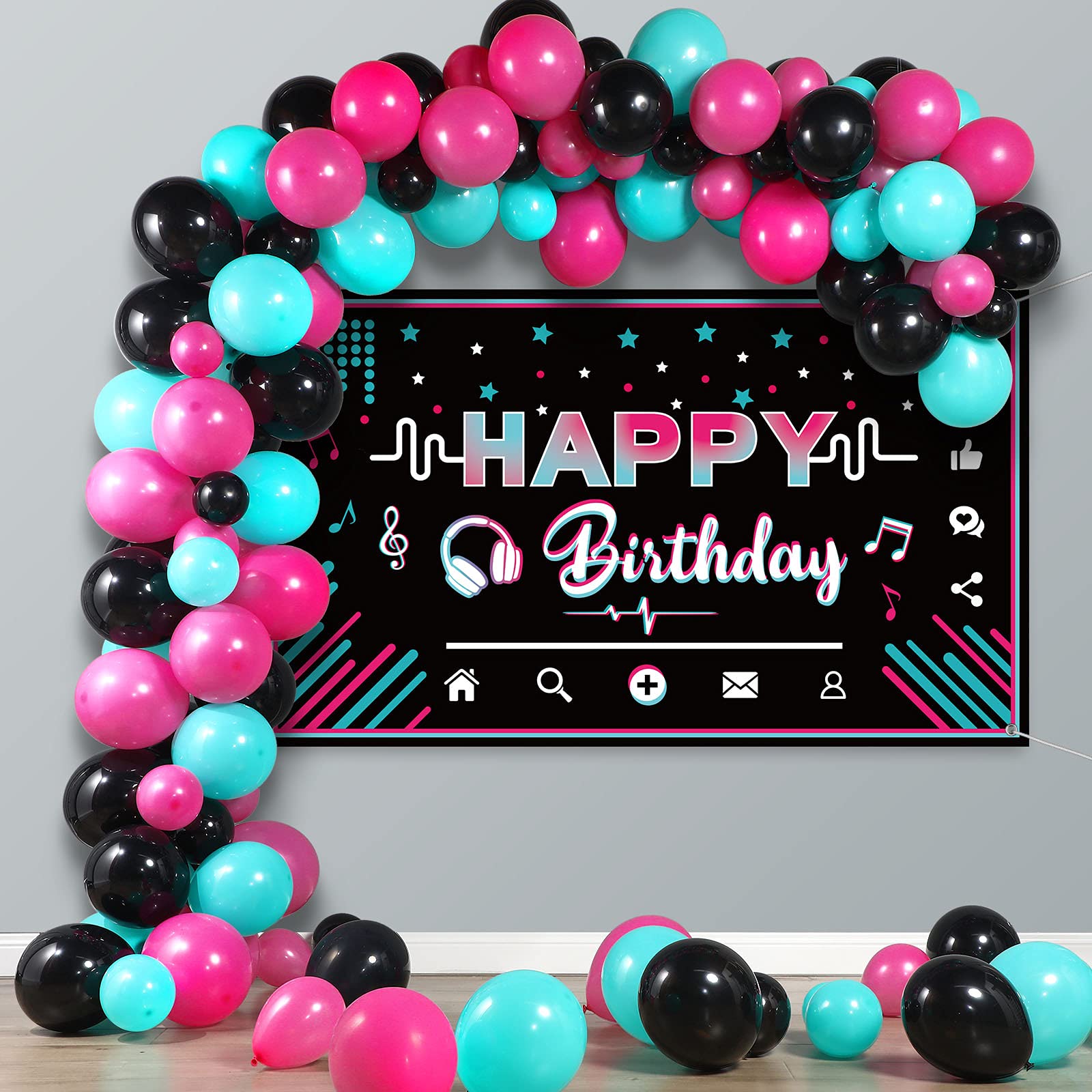 Music Happy Birthday Party Decorations Musical Social Media Birthday Party Supplies Includes Backdrop Tablecloth Music Note Balloons and Latex Balloons for Girls Music Birthday Party Photography