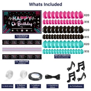 Music Happy Birthday Party Decorations Musical Social Media Birthday Party Supplies Includes Backdrop Tablecloth Music Note Balloons and Latex Balloons for Girls Music Birthday Party Photography