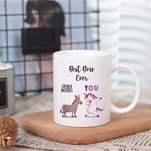 TAMDG GIFET Funny Coffee Mug, Best Boss Ever Unicorn Mug, Gift for Boss ， Best Boss Ever Gift, Funny Gift for Boss, Humorous Coffee Cup, Sarcastic Boss Present,11 oz Novelty Mug, White