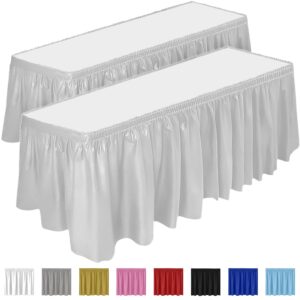 DecorRack 2 Pack Table Skirts, 29 in x 14 ft Each, Multi Pack -BPA Free- Plastic Tableskirt, Disposable, Reusable, Rectangular Tablecloth Skirt, White (2 Pack)