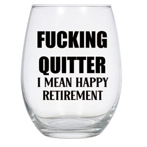laguna design fucking quitter- i mean happy retirement wine glass, 21 oz, retirement gift, black