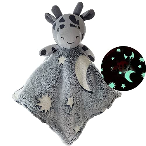 Believe BigDreams Giraffe Lovey Blanket - Grey Baby Security Blankets for Girls - Polyester Baby Boy Security Blanket Lovies for Babies Glows in The Dark Stuffed Blanket Animal