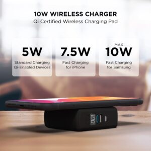 Limitless PowerPro Go 10,000mAh Power Bank 3-in-1 Wall Charger with Type-C Power Delivery, USB-A, & Qi Wireless Charging, Digital Display & Fast Charging for iPhone Android, Samsung (Black)