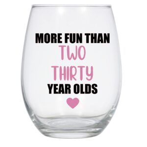 laguna design co. more fun than two 30 year olds wine glass 21 oz 60th birthday wine glass 60th birthday gift black and pink