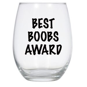laguna design co. best boobs award wine glass, 21 oz, wife gift, funny wife wine glass, funny girlfriend wine glass, black