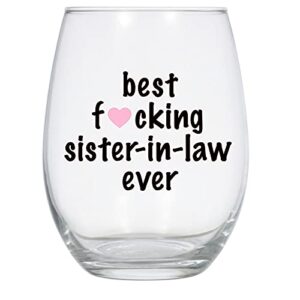 laguna design co. best fucking sister in law ever wine glass, 21 oz, sister in law gift, sister in law wine glass black and pink