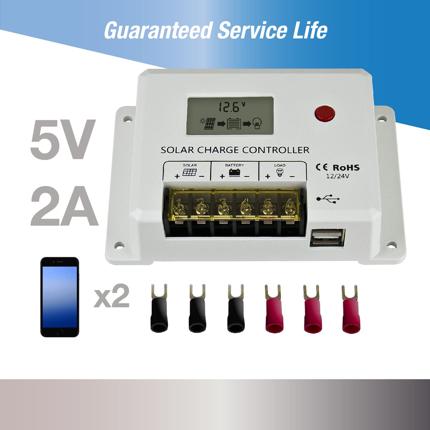 ExpertPower 10A 12/24V Intelligent PWM Solar Charge Controller with Adjustable Parameter LCD Display, Dual USB Ports, for AGM, Gel, LiFePO4