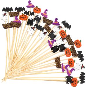 halloween cocktail picks pumpkin spider hat ghost letters bamboo toothpicks appetizer bamboo toothpicks for halloween cake food decoration (100 pieces)