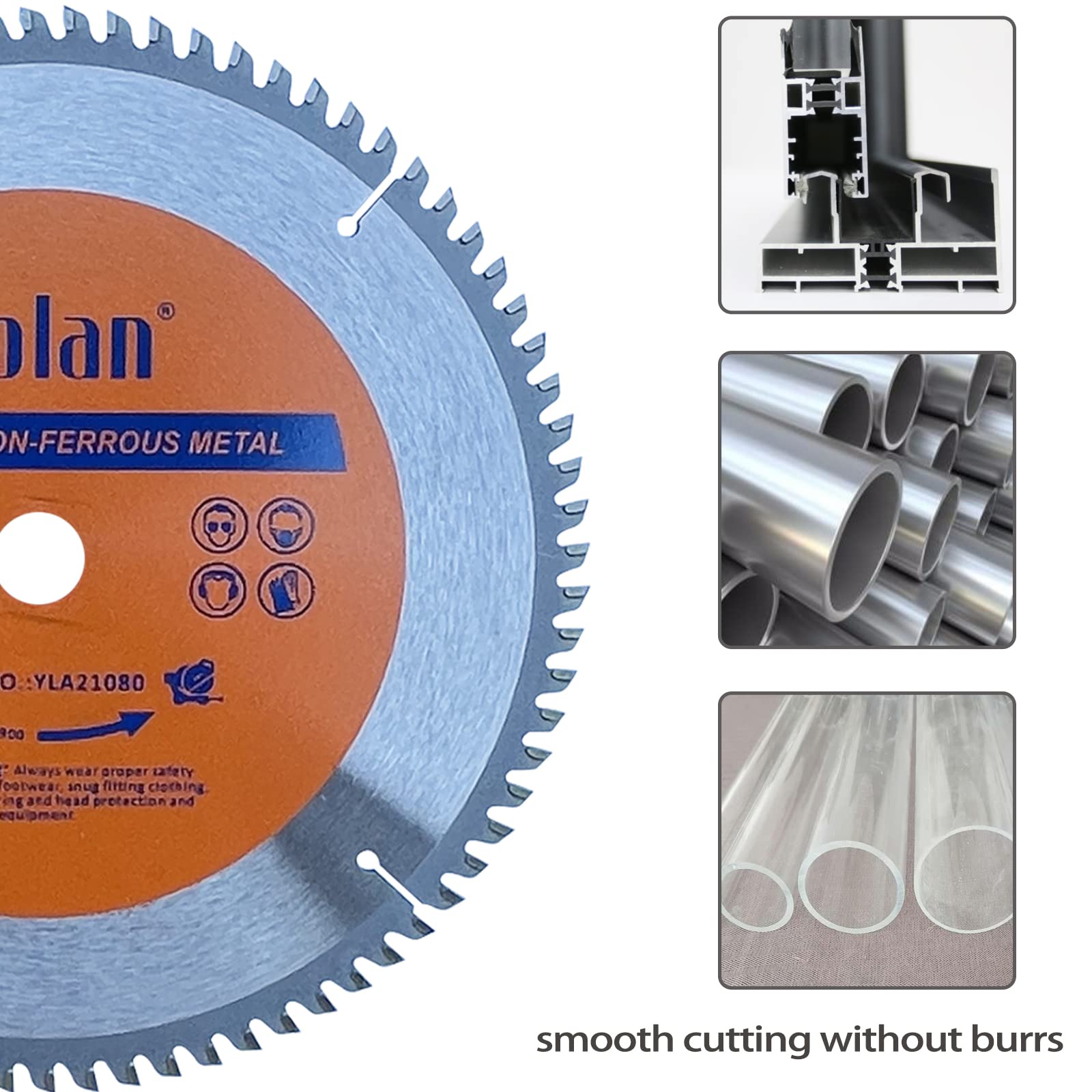 Yolan 8-1/4-Inch 80 Teeth Circular Saw Blade with 5/8-Inch Diamond Knockout Arbor, Steel for Cutting Aluminum, Non-Ferrous Metal Table Saw Accessories,Polished Mitersaw Blade Silver