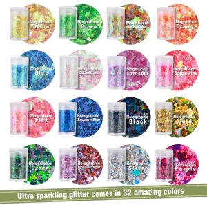 Teenitor Glitter, Chunky Glitter Mixed, Nail Glitter with Stars, Cosmetic Face Body Eye Hair Glitter, 32pcs