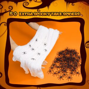 EastPin Halloween Decorations Outdoor Spider Webs - 1000 Sqft Stretchable Cobwebs with 50 Fake Spiders for Indoor Haunted House Rooms Yard Trees Bushes Decor Scary Halloween Party Favors Supplies