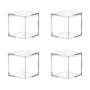 dayaanee acrylic box with lid, 4 pack small square acrylic container plastic square cube containers with lid storage box 2.2x2.2x2.2inch/55x55x55mm for candy pill and tiny jewelry
