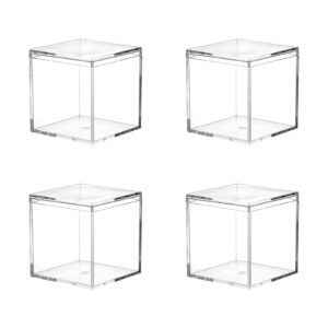 Dayaanee Acrylic Box with Lid, 4 Pack Small Square Acrylic Container Plastic Square Cube Containers with Lid Storage Box 2.2x2.2x2.2Inch/55X55X55mm for Candy Pill and Tiny Jewelry