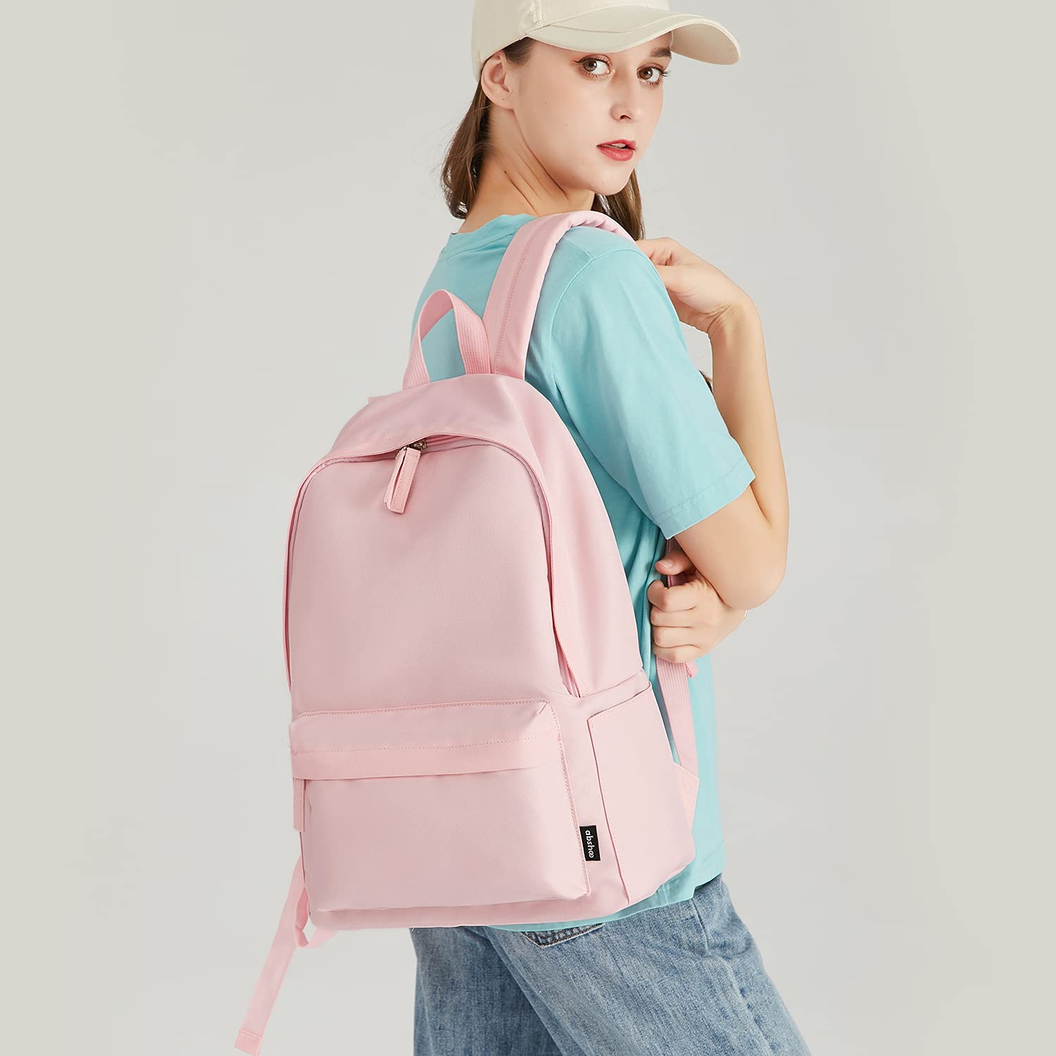 abshoo Lightweight Casual Unisex Backpack for School Solid Color Boobags (Light Pink)