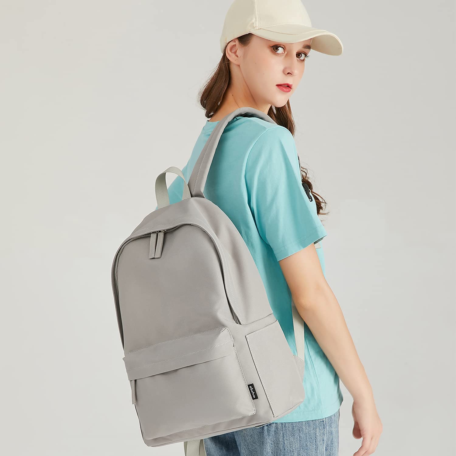 abshoo Lightweight Casual Unisex Backpack for School Solid Color Boobags (Light Grey)