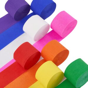 partywoo crepe paper streamers 8 rolls 656ft, pack of rainbow color party streamers for party decorations, birthday decorations, wedding decorations (1.8 inch x 82 ft/roll)