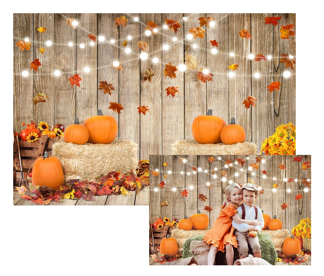 Leowefowa 7x5ft Fall Thanksgiving Halloween Photo Backdrop Fall Backdrops for Photography Autumn Pumpkin Harvest Barn Background Friendsgiving Party Supplies Farm Harvest Banner Decor Photo Booth Prop