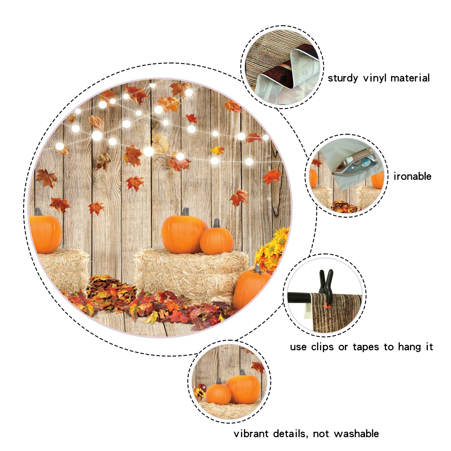 Leowefowa 7x5ft Fall Thanksgiving Halloween Photo Backdrop Fall Backdrops for Photography Autumn Pumpkin Harvest Barn Background Friendsgiving Party Supplies Farm Harvest Banner Decor Photo Booth Prop