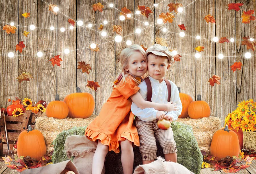 Leowefowa 7x5ft Fall Thanksgiving Halloween Photo Backdrop Fall Backdrops for Photography Autumn Pumpkin Harvest Barn Background Friendsgiving Party Supplies Farm Harvest Banner Decor Photo Booth Prop