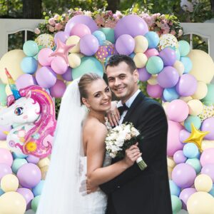 Unicorn Balloons Arch Garland Kit, 146Pcs Rainbow 40" Unicorn Balloon Pastel Pink Purple Blue Confetti Balloons Happy Birthday Banner for Ice Cream Baby Shower Unicorn Birthday Party Decorations