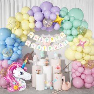 Unicorn Balloons Arch Garland Kit, 146Pcs Rainbow 40" Unicorn Balloon Pastel Pink Purple Blue Confetti Balloons Happy Birthday Banner for Ice Cream Baby Shower Unicorn Birthday Party Decorations