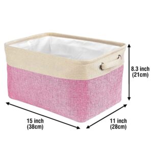 MALIHONG Personalized Foldable Storage Basket with Cute Dog Rottweiler Collapsible Sturdy Fabric Pet Toys Storage Bin Cube with Handles for Organizing Shelf Home Closet, Pink and White