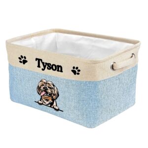malihong personalized foldable storage basket with funny dog shih tzu collapsible sturdy fabric pet toys storage bin cube with handles for organizing shelf home closet, blue amd white