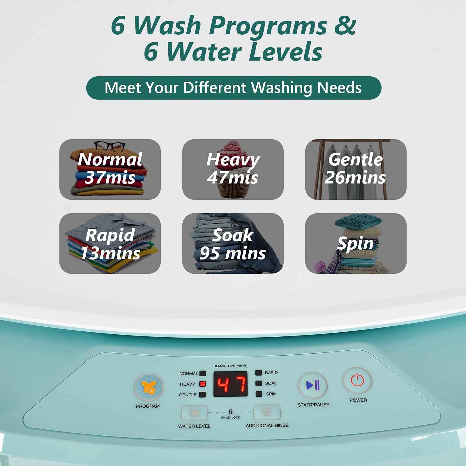 Giantex Portable Washing Machine, Washer and Spinner Combo 8lbs, with Faucet Adapter, 1 cu.ft 6 Program 6 Water Levels Built-in Drain Pump, Top Load 2 in 1 Full Automatic Laundry Washer Apartment Dorm