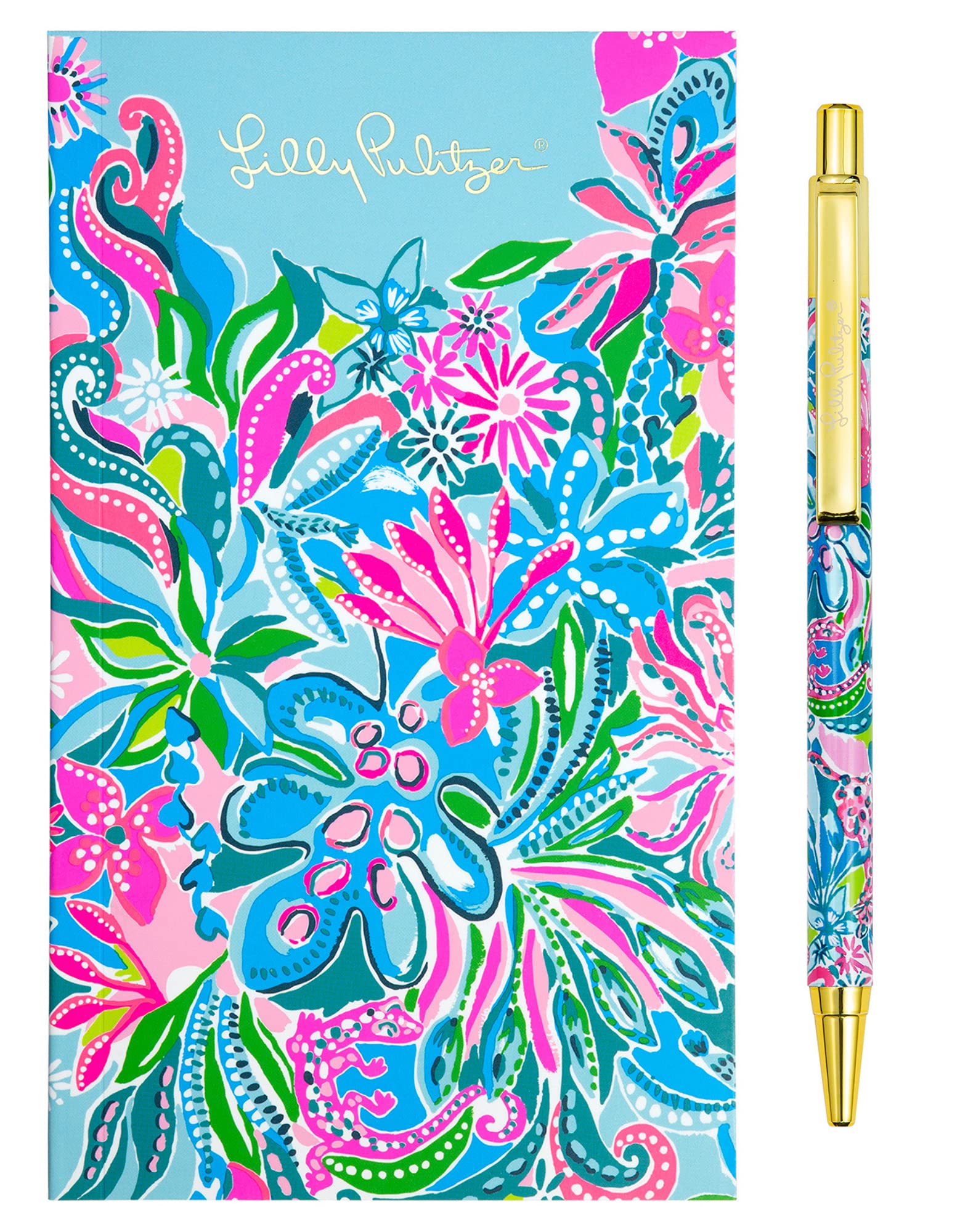 Lilly Pulitzer On The Go Agenda Set, Undated Monthly Pocket Planner with Black Ink Pen, 12 Month Annual Organizer with Notes Pages, Monthly Calendars, and Yearly Overviews, Golden Hour