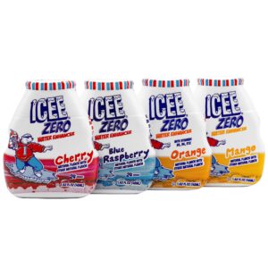 icee zero calorie cherry, blue raspberry, orange and mango liquid water enhancer drink mix, natural flavor drops, sugar free, 1.62 fl oz concentrate (48 ml) - 4 ultimate variety pack