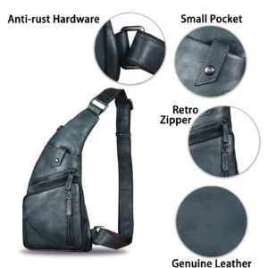 Genuine Leather Sling Bag for Men Vintage Handmade Crossbody Daypack Hiking Backpack Retro Crossbody Shoulder Bag (Gray)