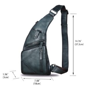 Genuine Leather Sling Bag for Men Vintage Handmade Crossbody Daypack Hiking Backpack Retro Crossbody Shoulder Bag (Gray)