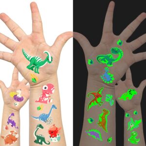glow in the dark: easy to use: choose your favorite dinosaur, tear it off, wet the fake tattoo with water, wait 20-30 seconds, and finally gently tear off the white surface. you will get a glowing