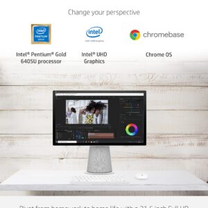 HP Chromebase 21.5" All-in-One Desktop, Intel Pentium Gold 6405U Processor, 4 GB RAM, 64 GB Storage, Rotating Full HD IPS Touchscreen, Chrome OS, Bluetooth Keyboard and Mouse Combo (22-aa0012, 2021)