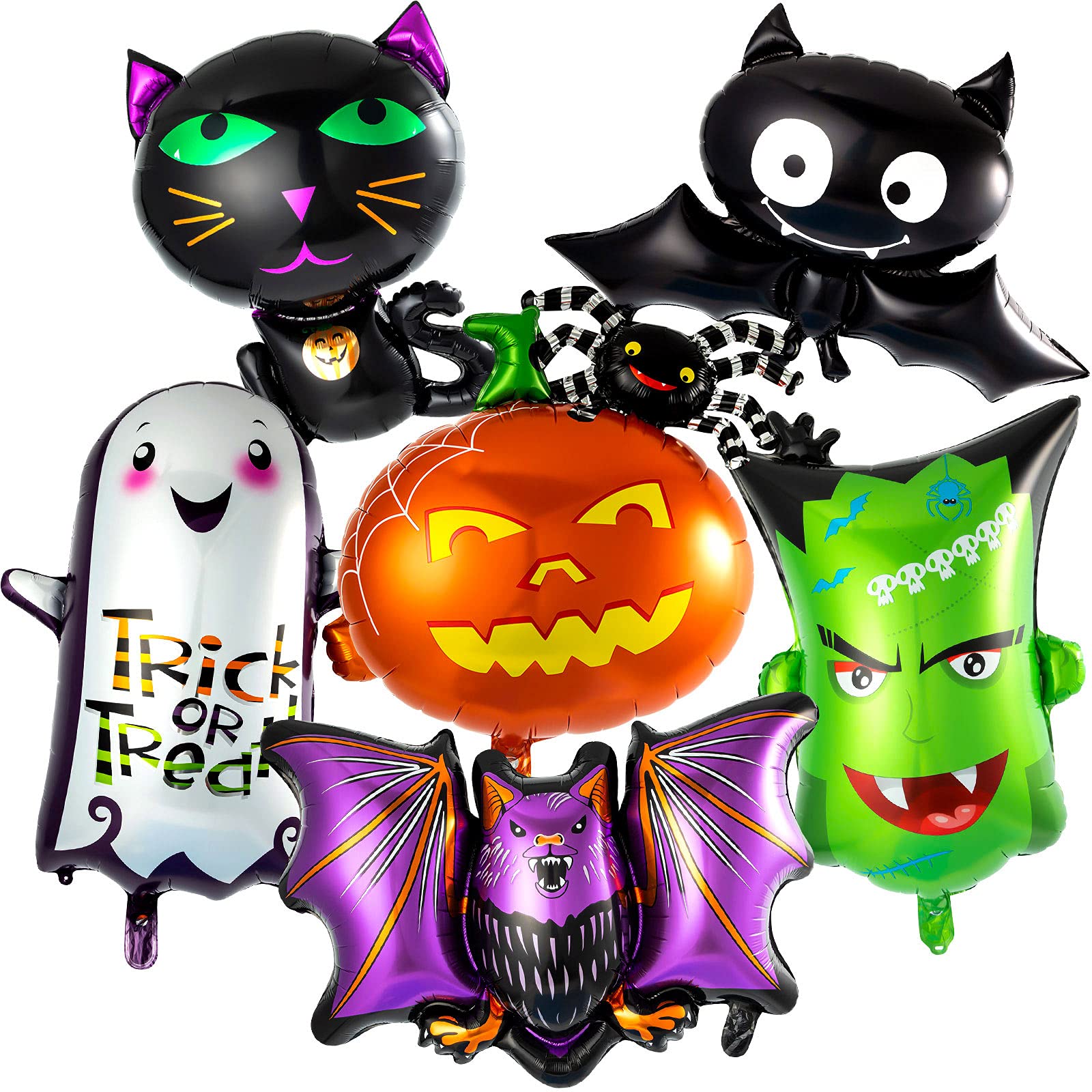 Halloween Foil Balloons Decoration - Large Size Premium Pumpkin Spider Black Cat Ghost Bat Monster Mylar Balloon, for Halloween Hanging Decoration Party