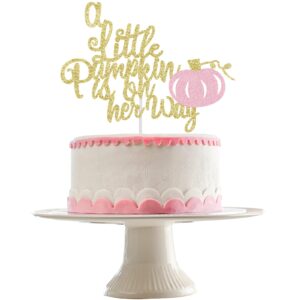 a little pumpkin is on her way cake topper, little pumpkin baby shower cake topper little pumpkin cake topper girl for fall pumpkin theme baby shower party cake decorations