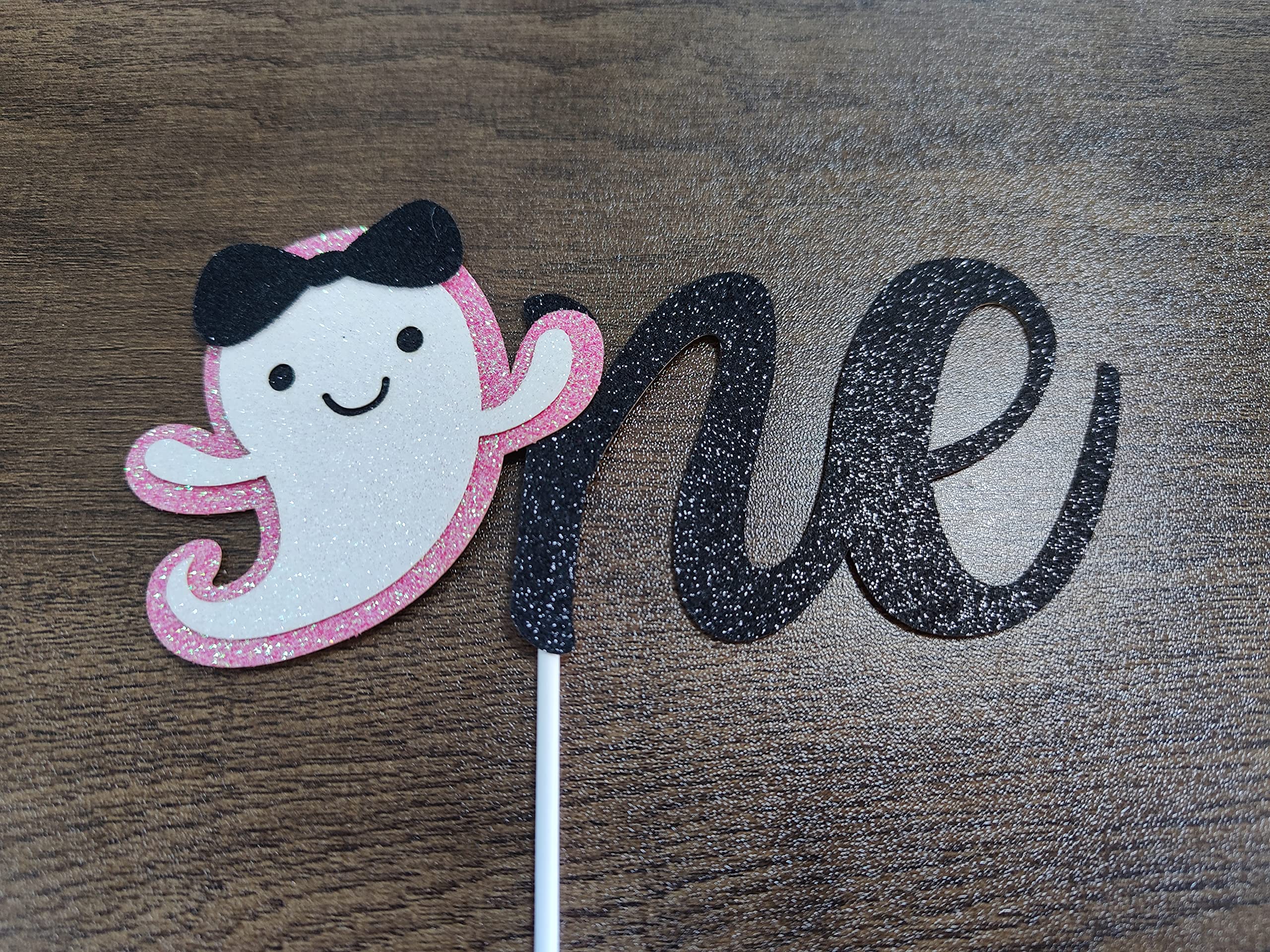 Pink and Black Glitter Halloween Ghost One Cake Topper Halloween Baby Ghost Cake Topper One Ghost Cake Topper for Halloween Girl 1st Birthday Cake Supplies