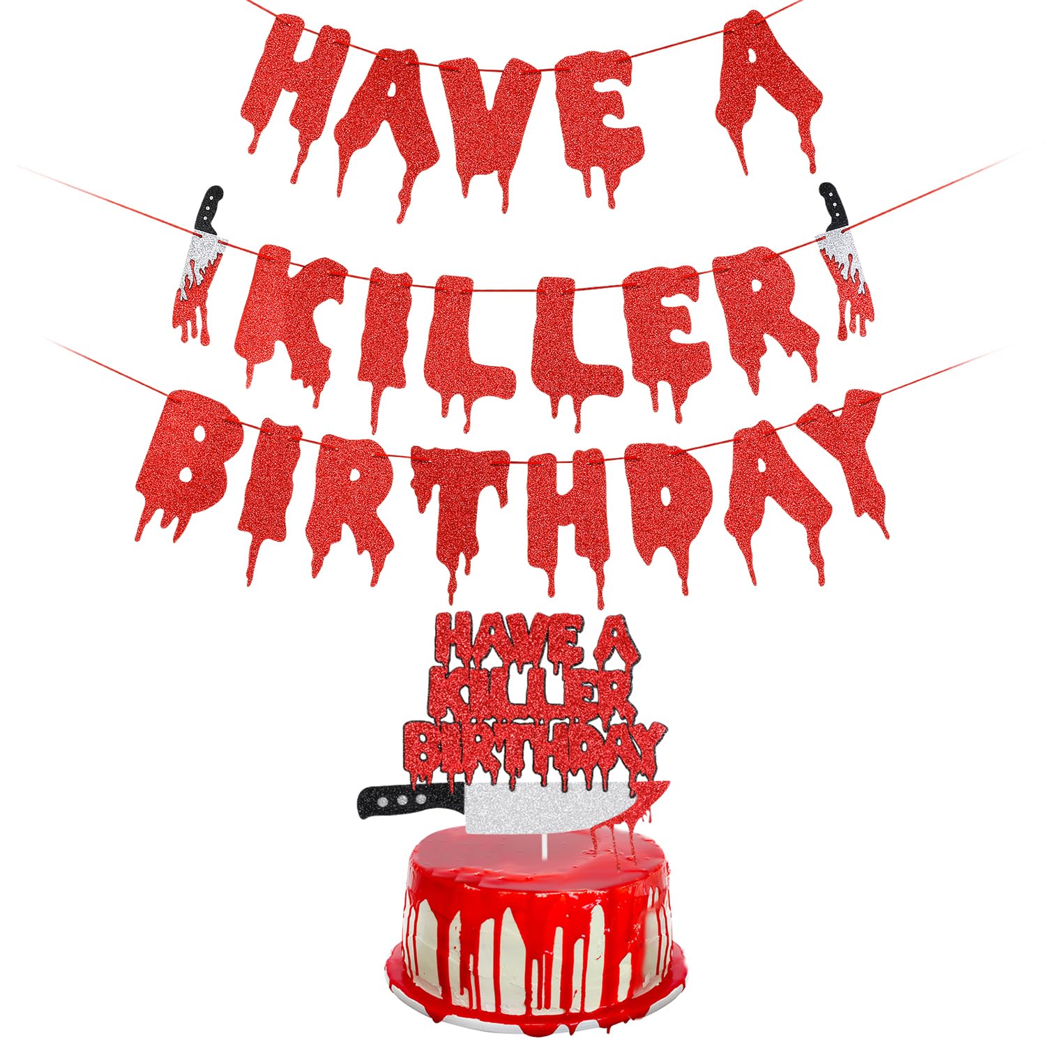 Have a Killer Birthday Banner and Have A Killer Birthday Cake Topper, Halloween Horror Vampire Birthday Banner for Halloween Have A Killer Birthday Decorations