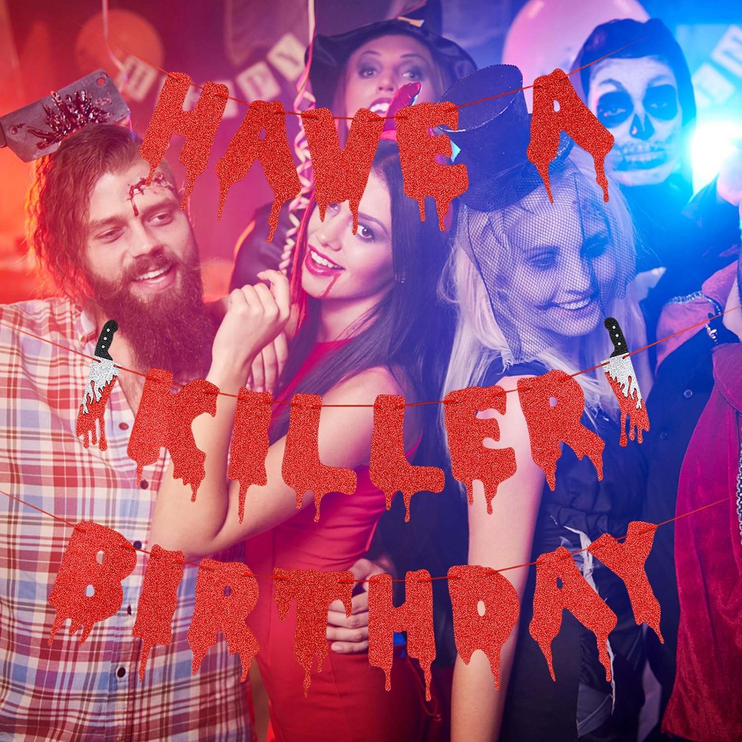 Have a Killer Birthday Banner and Have A Killer Birthday Cake Topper, Halloween Horror Vampire Birthday Banner for Halloween Have A Killer Birthday Decorations