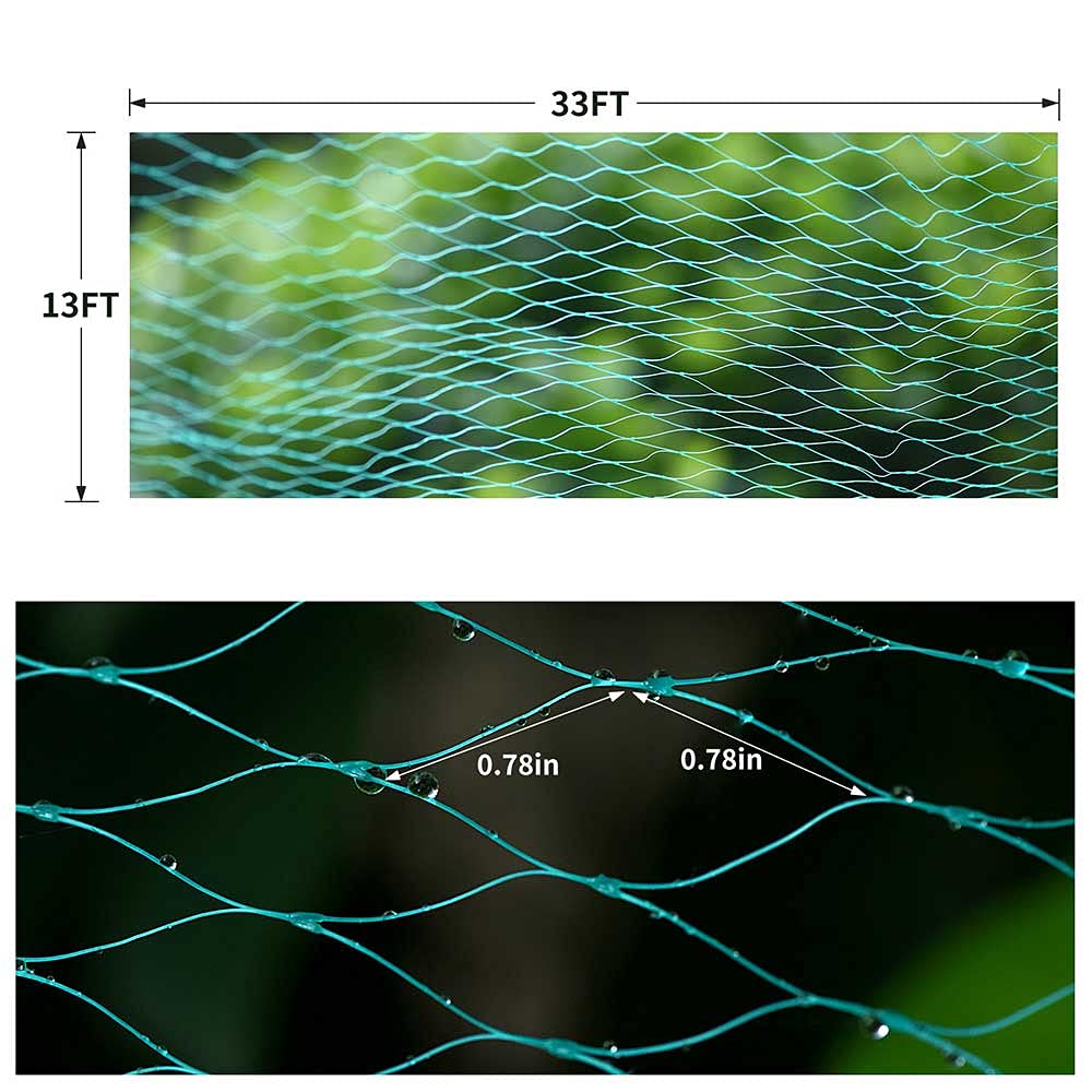 Gsinodrs Bird Netting for Garden 13ft x 33ft Garden Netting Pest Barrier Protect Fruit Plant Trees Vegetables Against Birds, Deers, Squirrels, Cicadas - Woven Mesh Cover with 100pcs Cable Ties (Green)