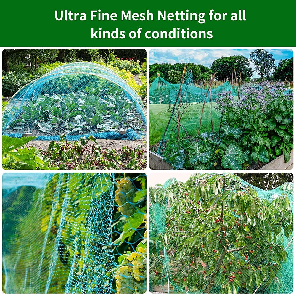 Gsinodrs Bird Netting for Garden 13ft x 33ft Garden Netting Pest Barrier Protect Fruit Plant Trees Vegetables Against Birds, Deers, Squirrels, Cicadas - Woven Mesh Cover with 100pcs Cable Ties (Green)