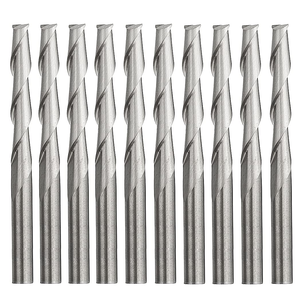 Yakamoz 10 Pack 1/8" Shank Spiral Upcut Bits CNC Flat End Mill Router Bit Set 2-Flute 7/8" Cutting Length Milling Cutter Tool for Wood PVC MDF Hardwood