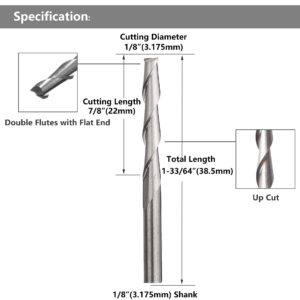 Yakamoz 10 Pack 1/8" Shank Spiral Upcut Bits CNC Flat End Mill Router Bit Set 2-Flute 7/8" Cutting Length Milling Cutter Tool for Wood PVC MDF Hardwood